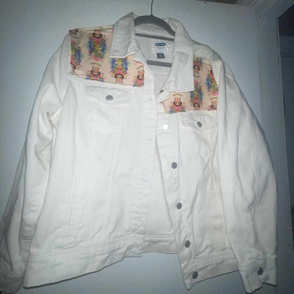 Frida Kahlo custom Old Navy White Denim Jacket